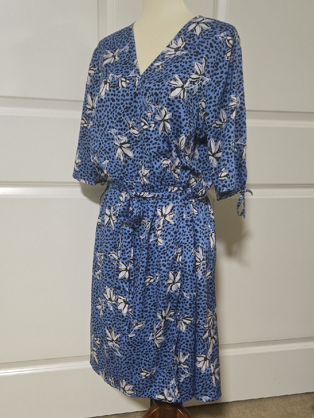 Influence Blue Floral Wrap Midi Dress with Tie Waist
